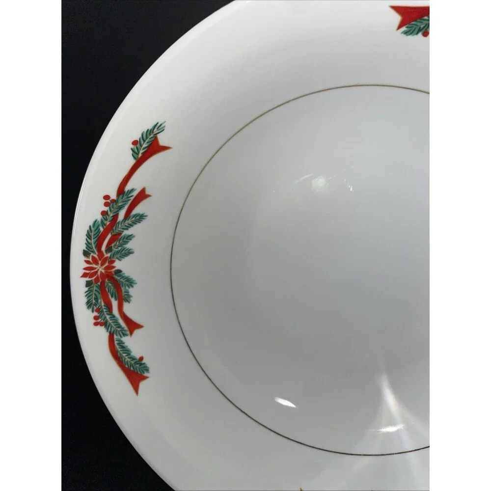 Tienshan Poinsettia & Ribbons Round Serving Bowl 9